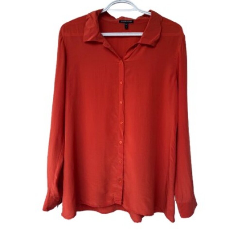 Eileen Fisher long sleeve button down shirt red orange women's size S - Picture 2 of 6